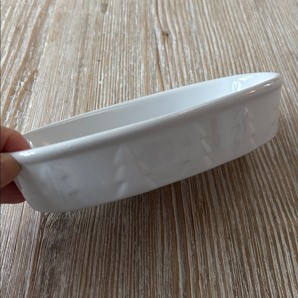 Pier 1 Imports white Oval Ceramic Dish trinket dish Christmas soap dish trees